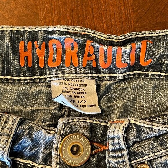 Hydraulic Womens Distressed Denim Shorts Size 1/2  Embroidered Back Pockets - Picture 3 of 8
